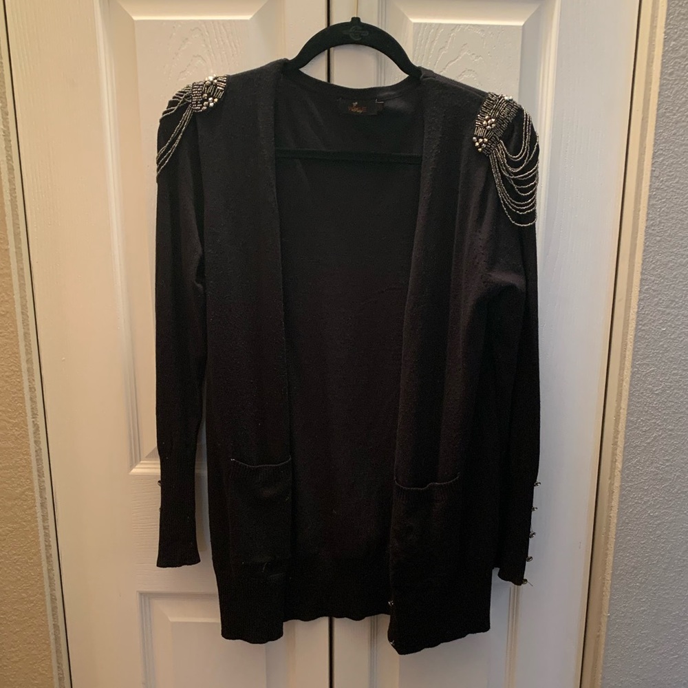 Black cardigans with beading detail